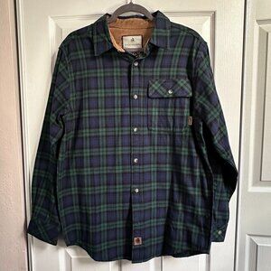 Mens Medium Green Blue Plaid Legendary White Tails Buck Camp Flannel Joel Miller
